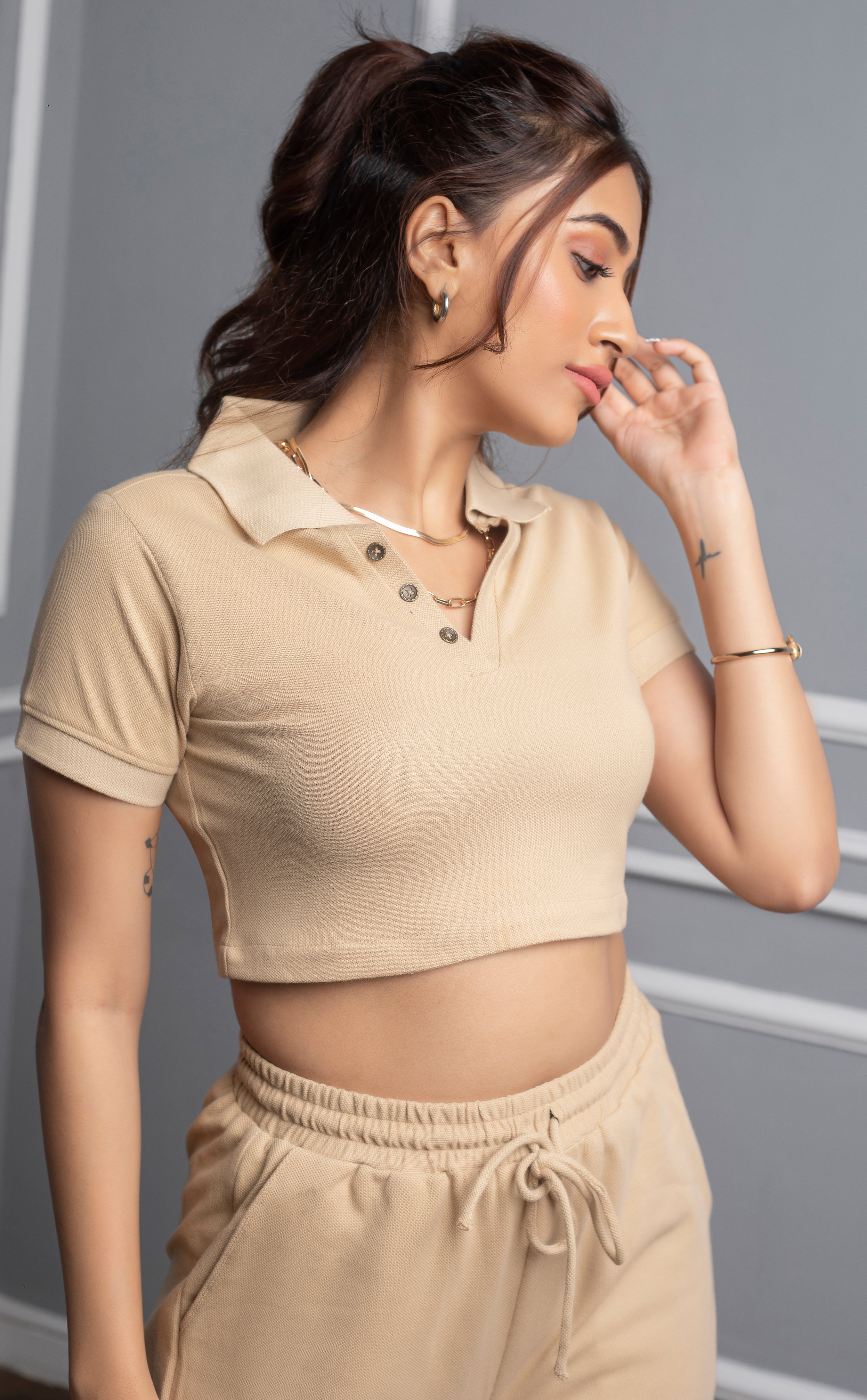 Brunchin in Beige with Crop Top